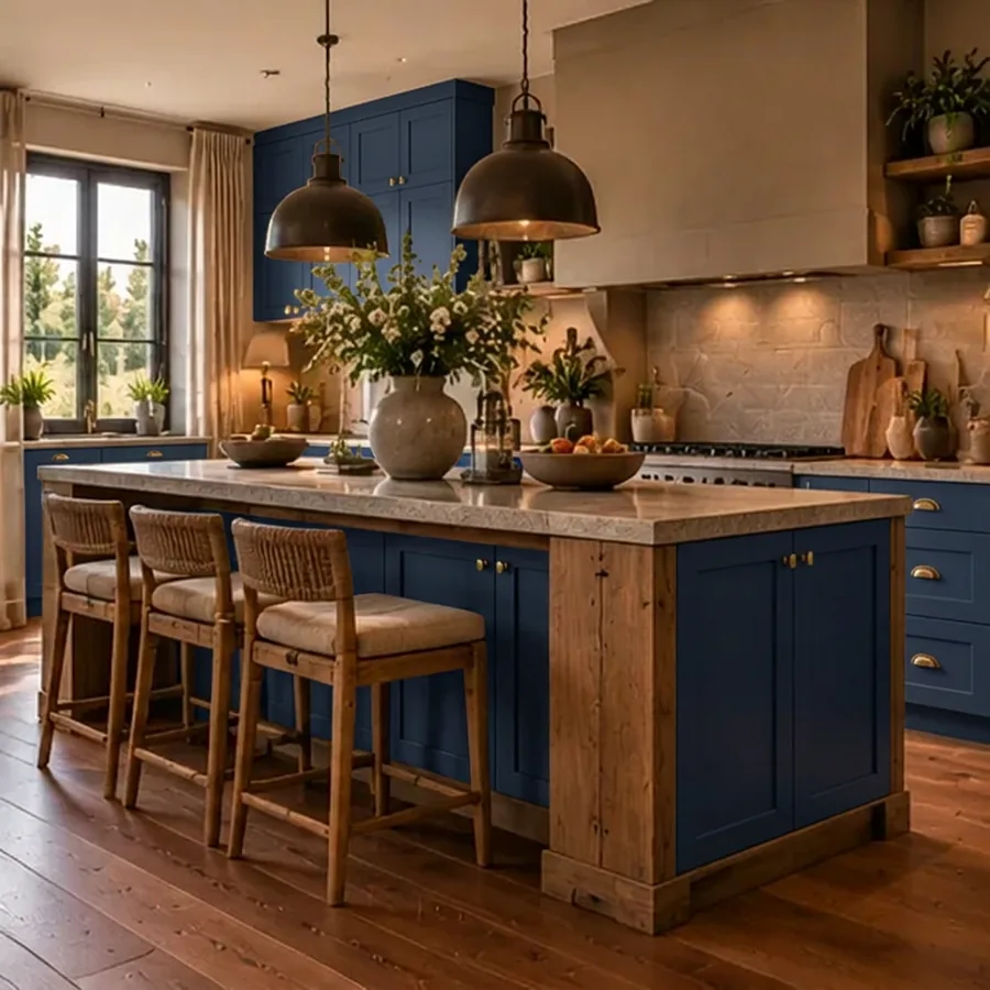 Landelijke keuken met fronten in nachtblauw