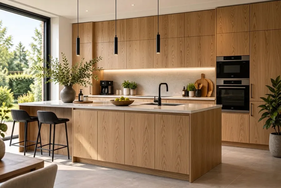 Moderne keuken met fronten in eiken