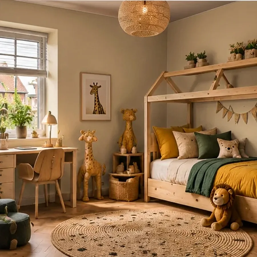 Landelijke kinderkamer met de muur in zandbeige