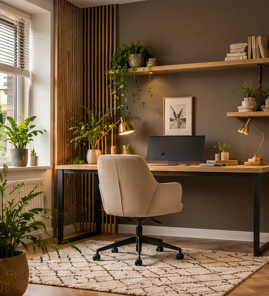 Werkkamer met de muur in mokka