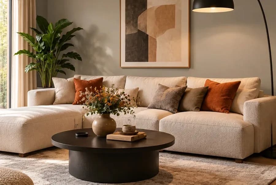 Moderne woonkamer met de muur in greige