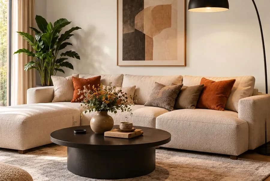 Moderne woonkamer met de muur in warm wit
