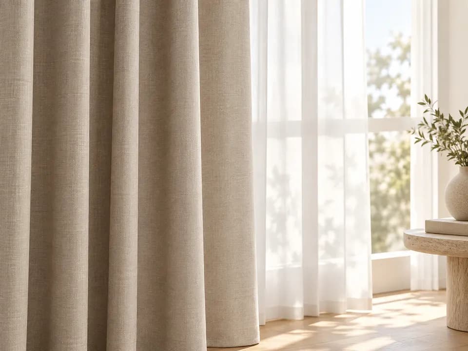 Lichte linnen gordijnen voor een raam met zon