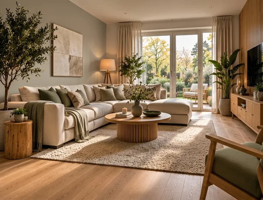 Woonkamer met de muur in greige