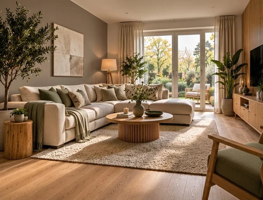 Woonkamer met de muur in taupe