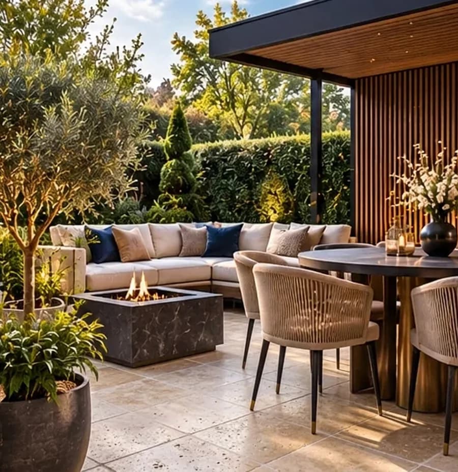Onderhoudsvriendelijke tuin met travertin