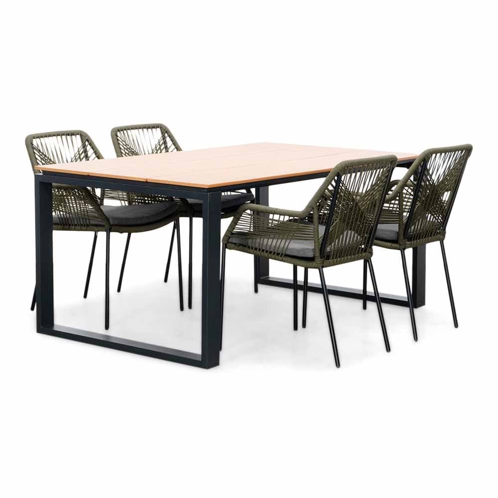 Helsinki Natural/Seville olijfgroen dining tuinset | 4 personen | polywood + touw | 160cm