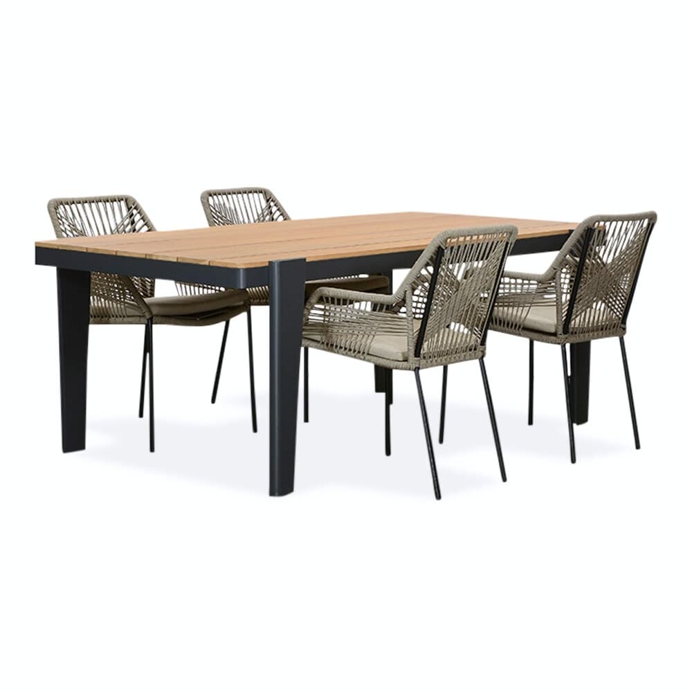 Vigo/Seville zand dining tuinset | 4 personen | teakhout + aluminium | 200cm