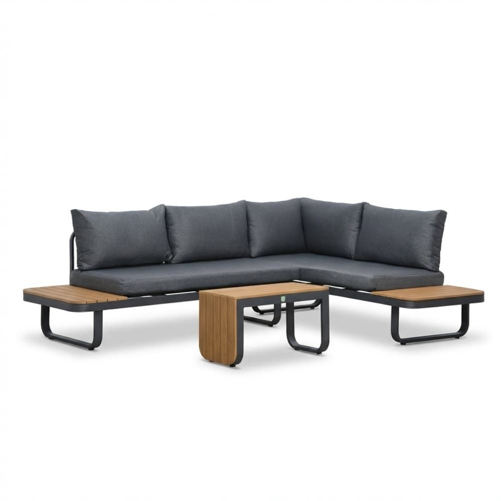 Montreal chaise longue balkon loungeset 4 personen | aluminium + polywood | antraciet | 3-delig