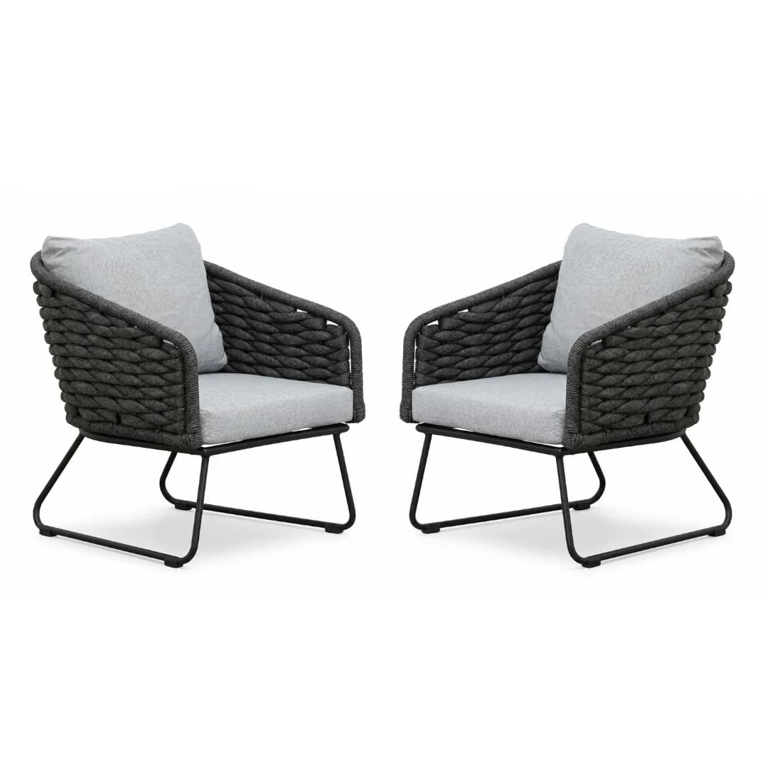 Flora loungestoel tuin set van 2 | touw + aluminium | Stone Grey